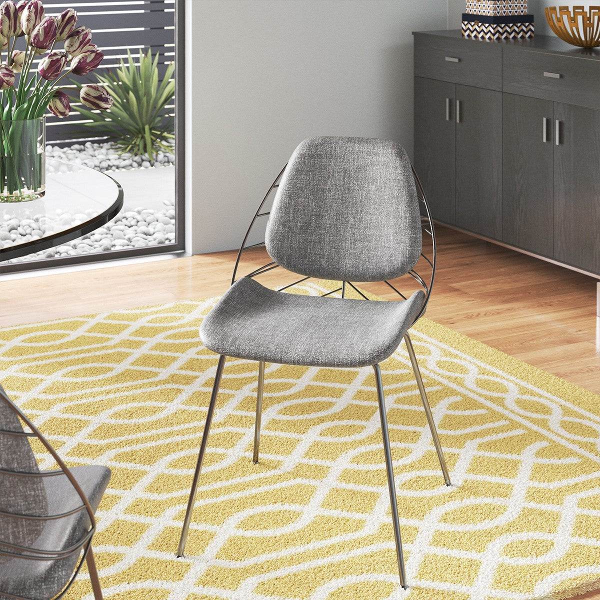 Set of Two Light Gray And Black Upholstered Fabric Dining Side Chairs - Loft&Timber