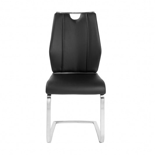 Set of Two Black and Silver Upholstered Leather Dining Side Chairs - Loft&Timber