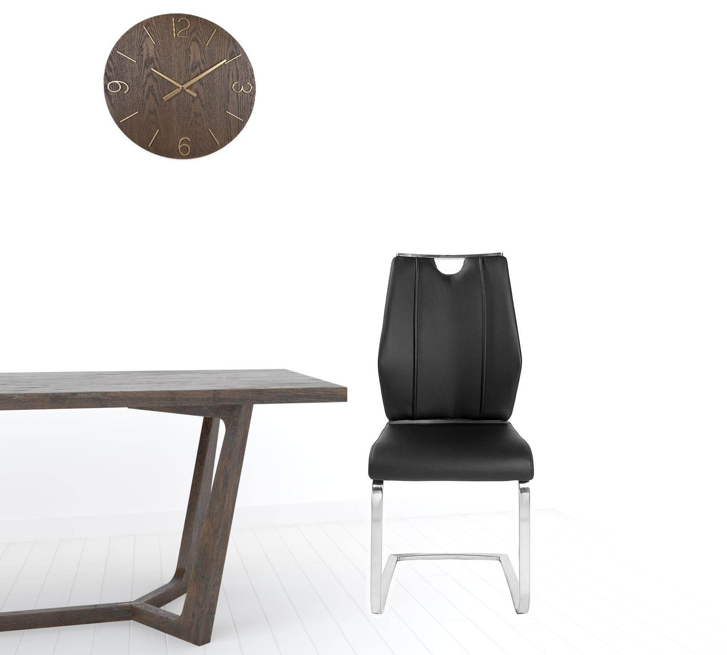 Set of Two Black and Silver Upholstered Leather Dining Side Chairs - Loft&Timber