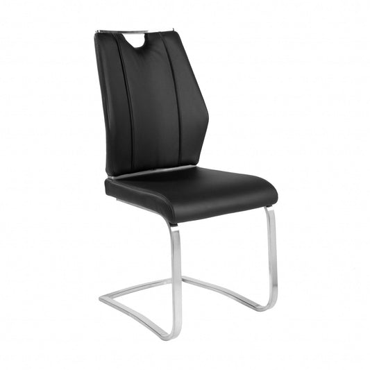 Set of Two Black and Silver Upholstered Leather Dining Side Chairs - Loft&Timber