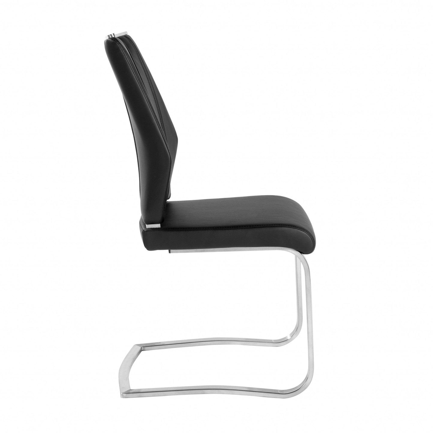 Set of Two Black and Silver Upholstered Leather Dining Side Chairs - Loft&Timber