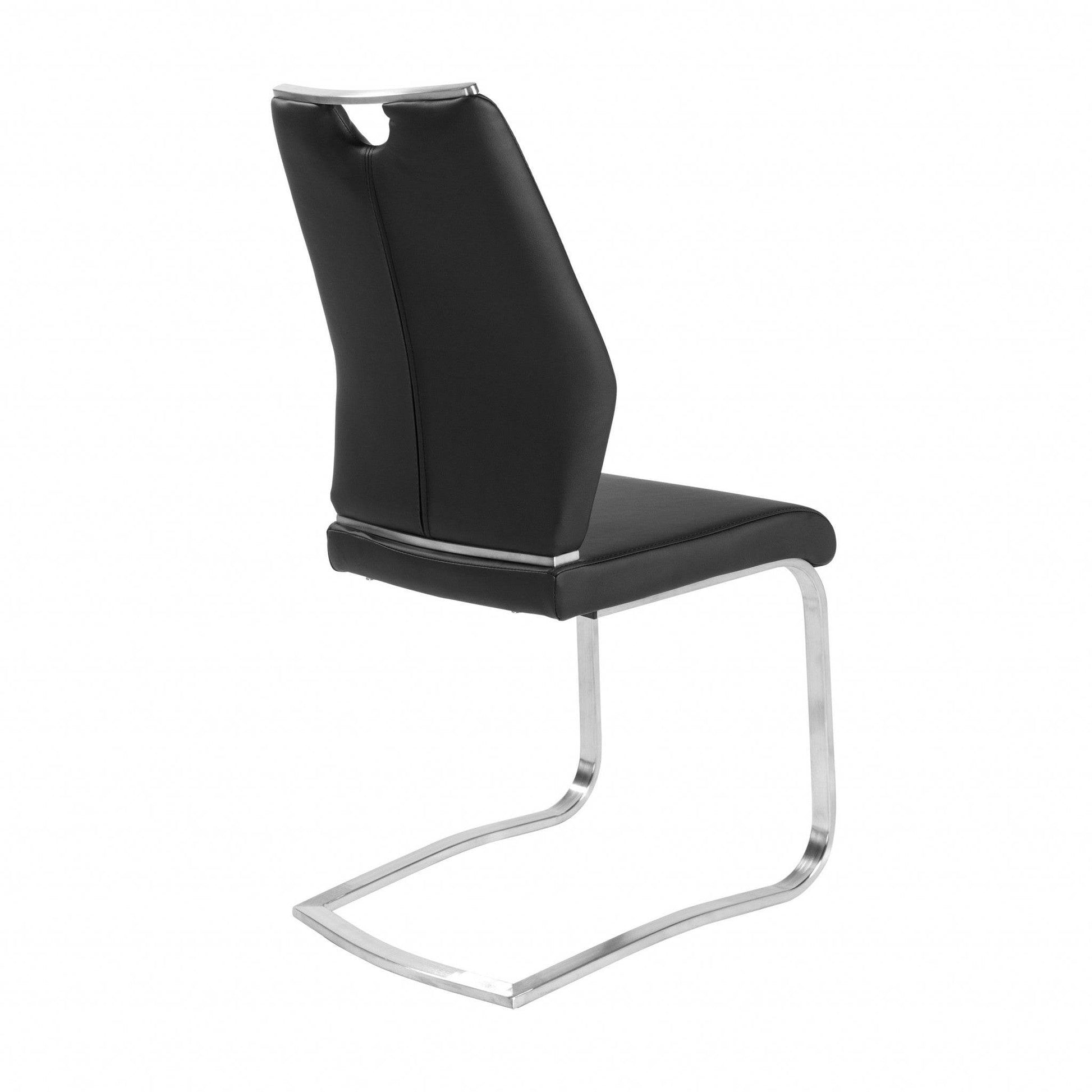 Set of Two Black and Silver Upholstered Leather Dining Side Chairs - Loft&Timber