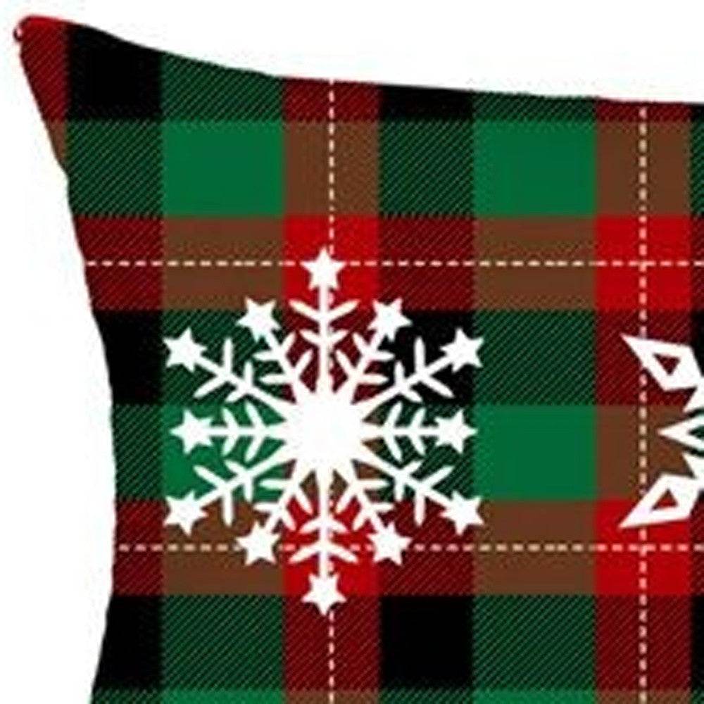 Set of 4 Christmas Snowflake Trio Plaid Lumbar Throw Pillows - Loft&Timber