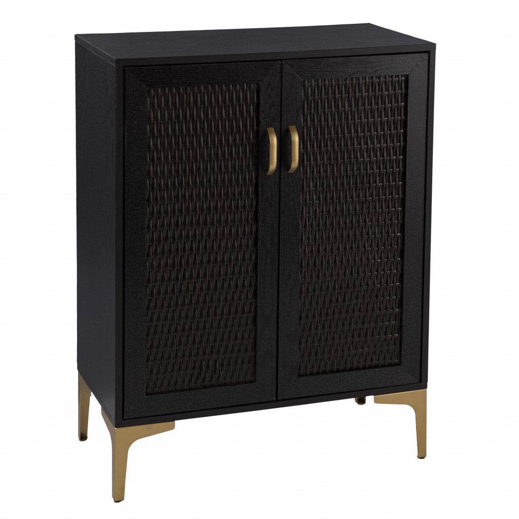 Modern Rustic Black Gold and Faux Rattan Bar Cabinet - Loft&Timber