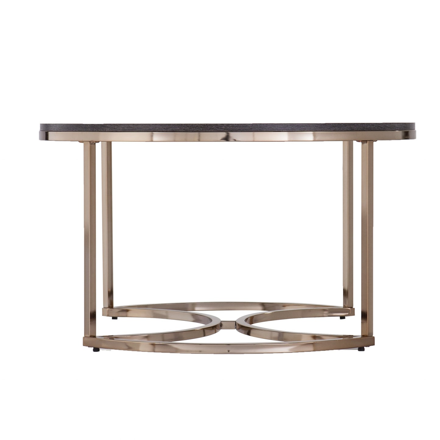 32" Champagne And Charcoal Manufactured Wood And Metal With Iron Round Coffee Table - Loft&Timber