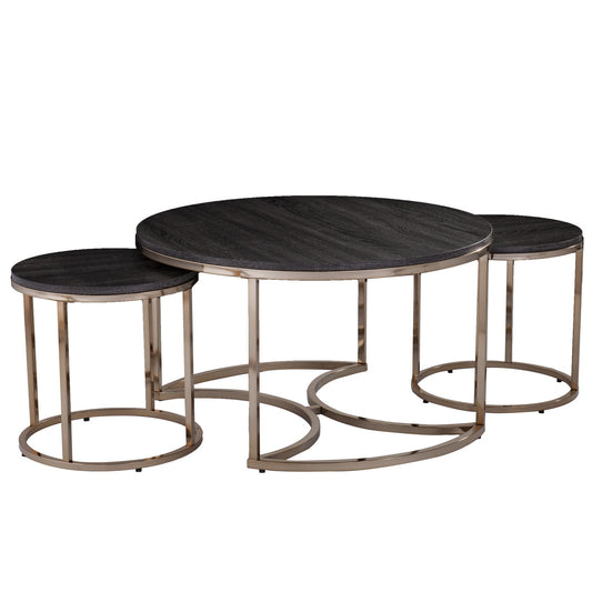 32" Champagne And Charcoal Manufactured Wood And Metal With Iron Round Coffee Table - Loft&Timber