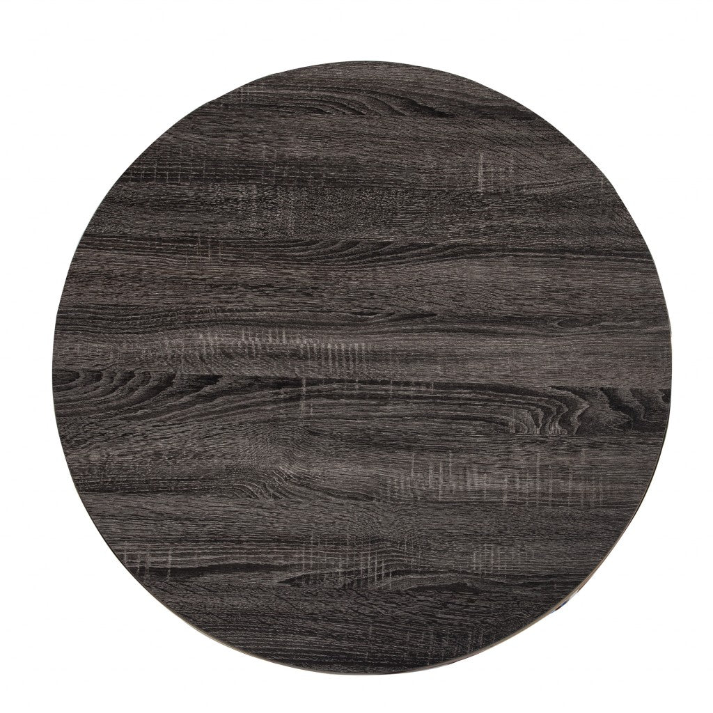 32" Champagne And Charcoal Manufactured Wood And Metal With Iron Round Coffee Table - Loft&Timber
