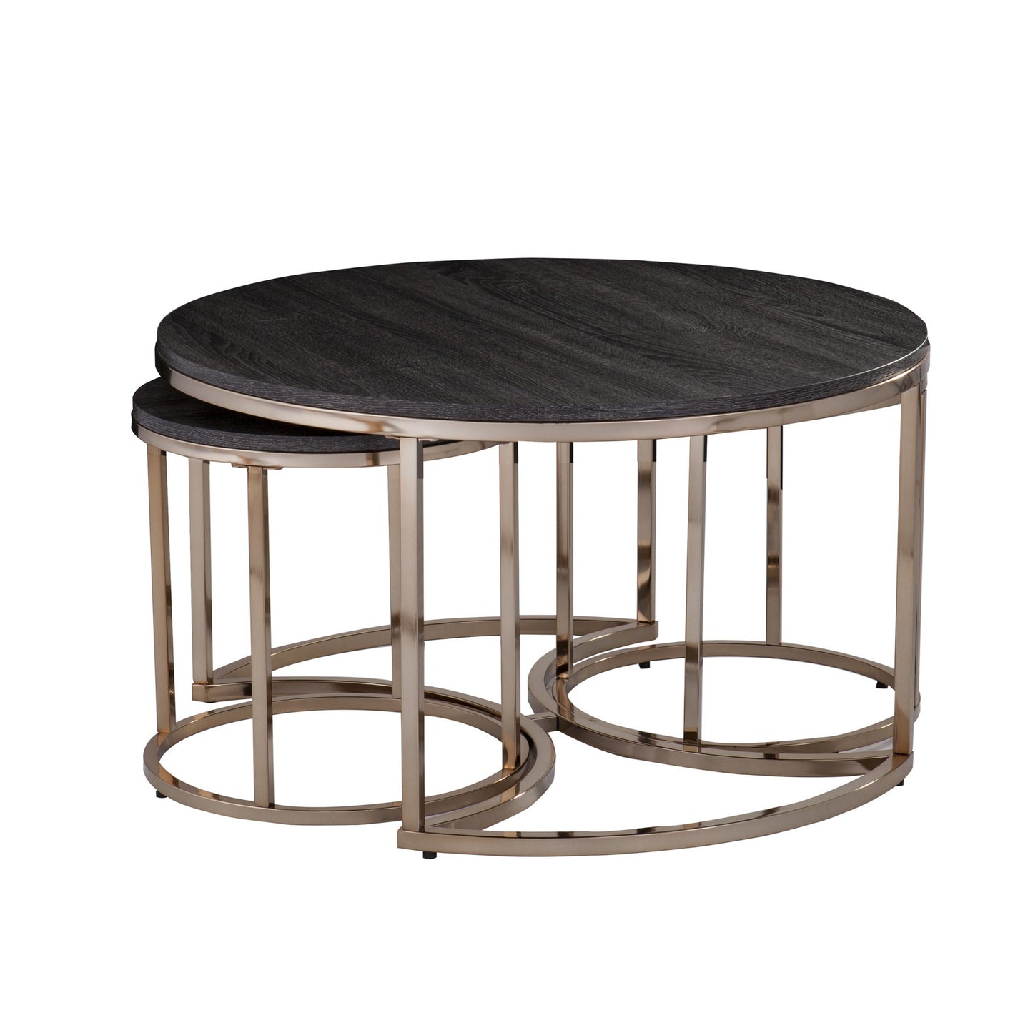 32" Champagne And Charcoal Manufactured Wood And Metal With Iron Round Coffee Table - Loft&Timber