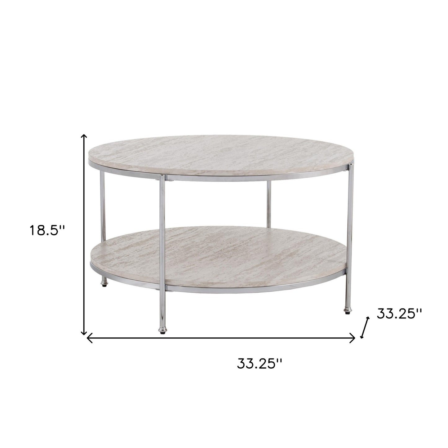 33" Chrome Faux Marble And Metal Round Coffee Table - Loft&Timber