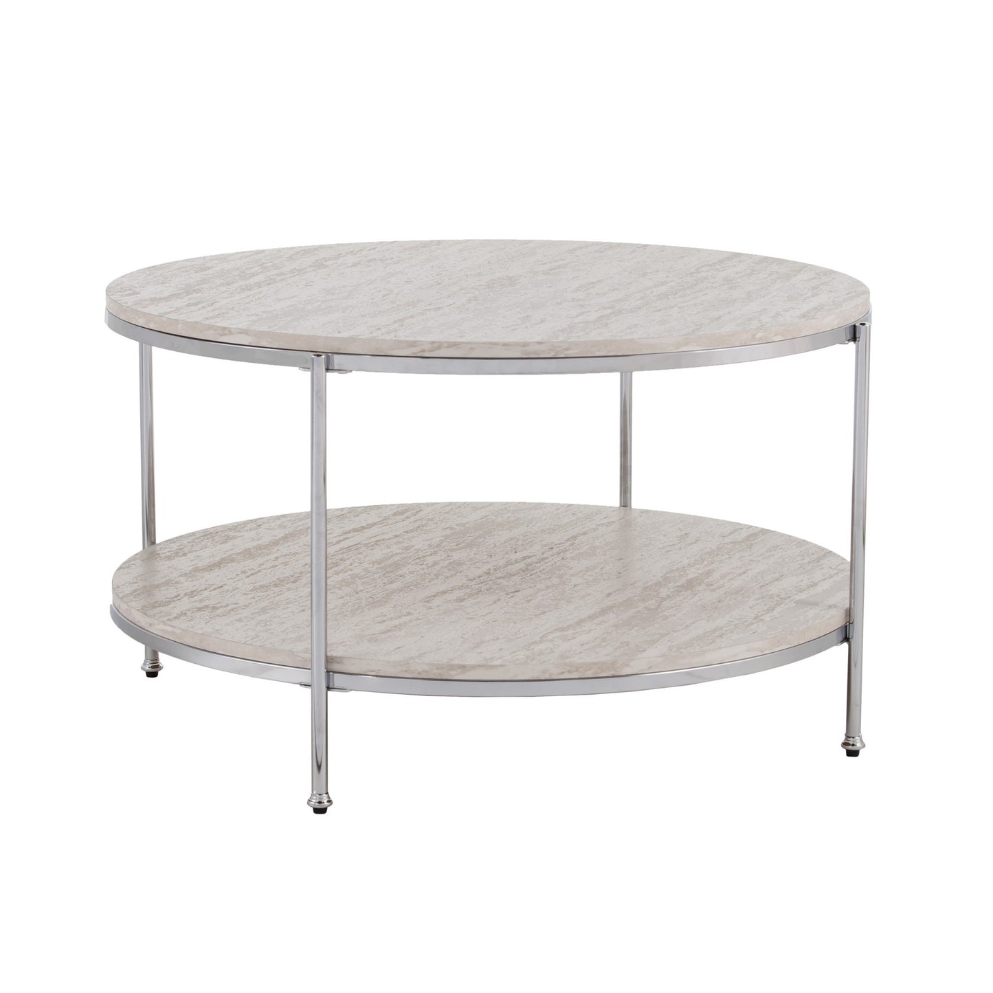 33" Chrome Faux Marble And Metal Round Coffee Table - Loft&Timber
