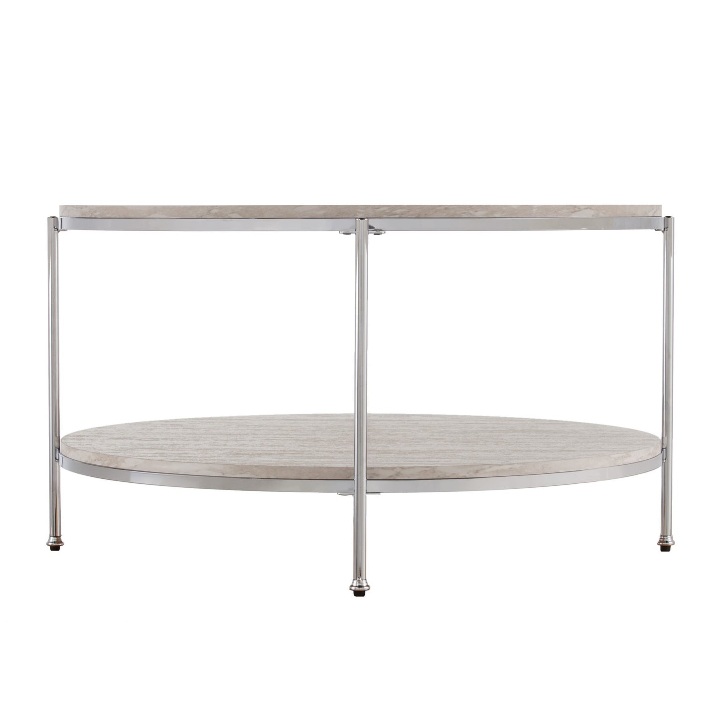 33" Chrome Faux Marble And Metal Round Coffee Table - Loft&Timber