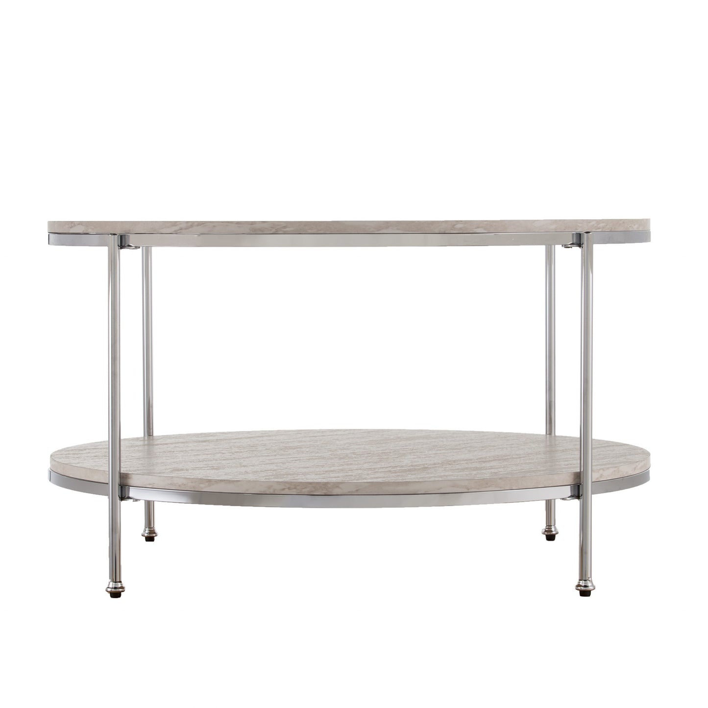 33" Chrome Faux Marble And Metal Round Coffee Table - Loft&Timber