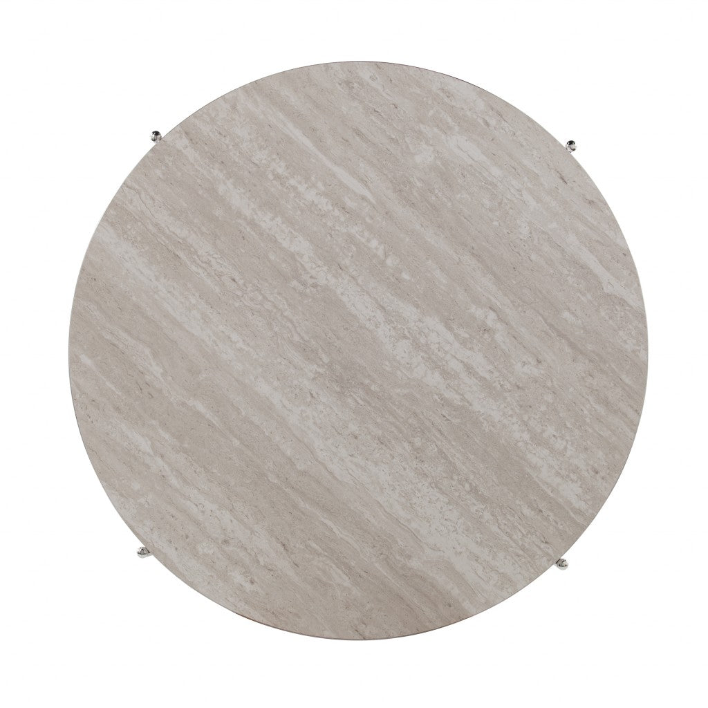 33" Chrome Faux Marble And Metal Round Coffee Table - Loft&Timber