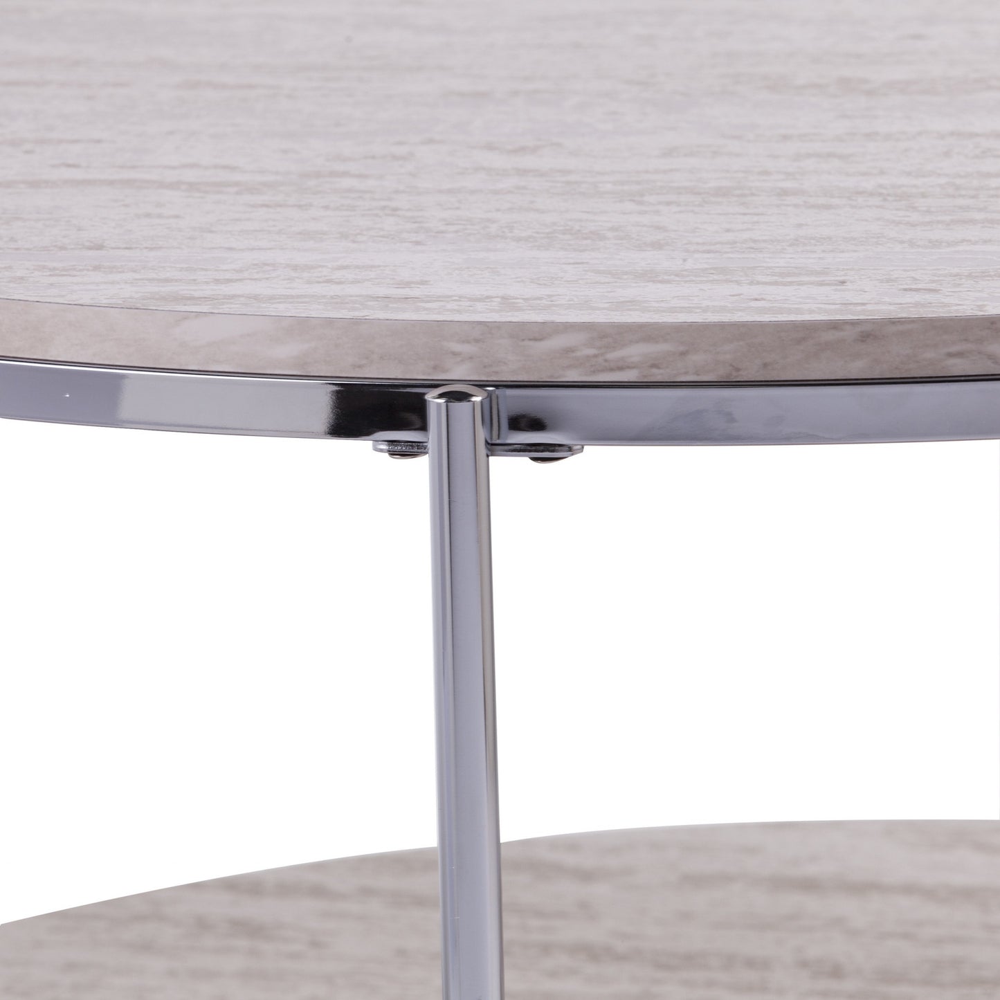 33" Chrome Faux Marble And Metal Round Coffee Table - Loft&Timber
