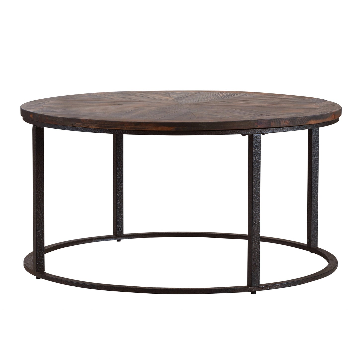 36" Natural And Brown Reclaimed Wood And Metal Round Coffee Table - Loft&Timber