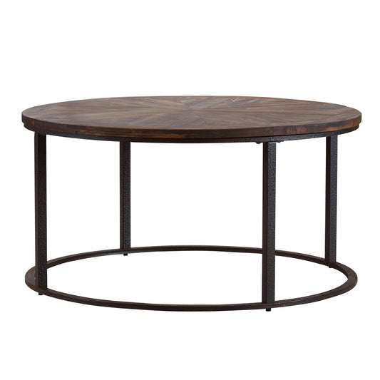 36" Natural And Brown Reclaimed Wood And Metal Round Coffee Table - Loft&Timber