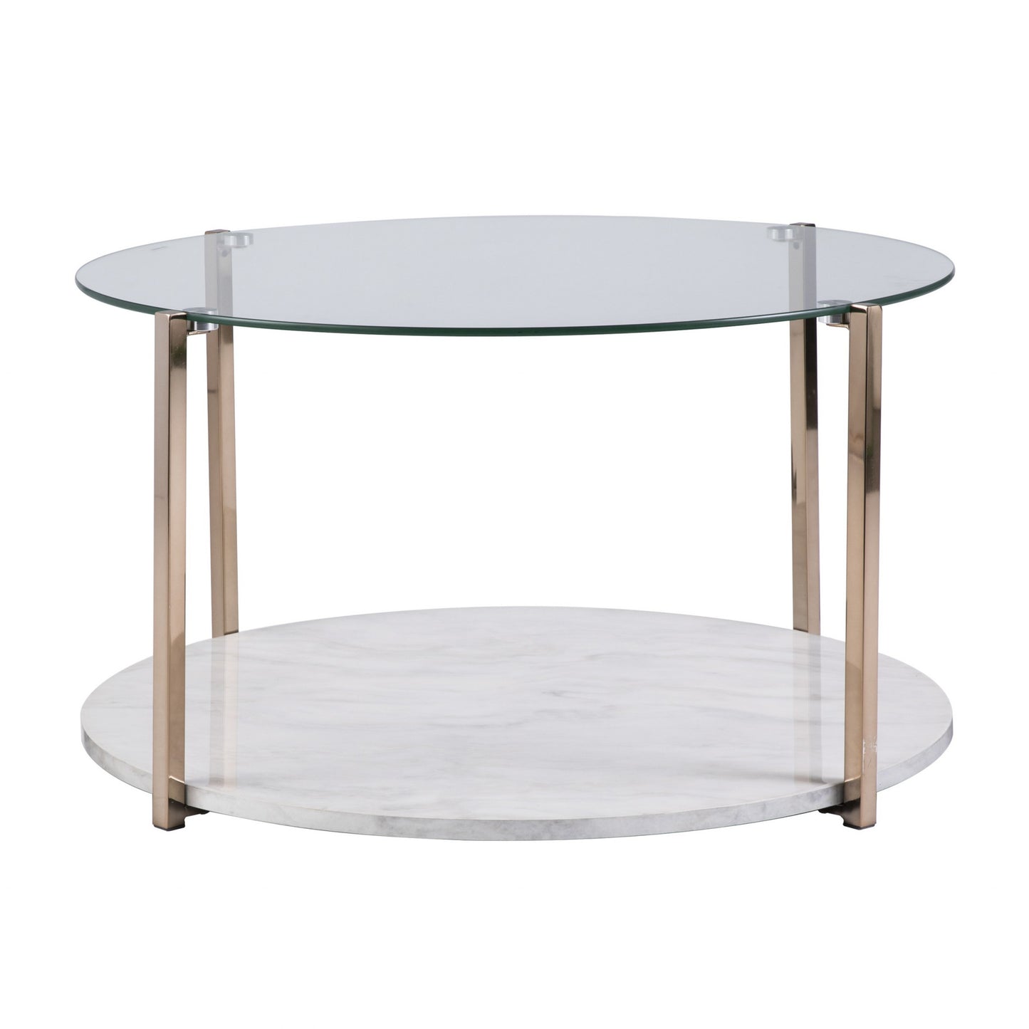 33" Gold Glam Glass And Faux Marble Two Tier Round Coffee Table - Loft&Timber