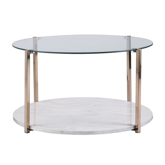 33" Gold Glam Glass And Faux Marble Two Tier Round Coffee Table - Loft&Timber