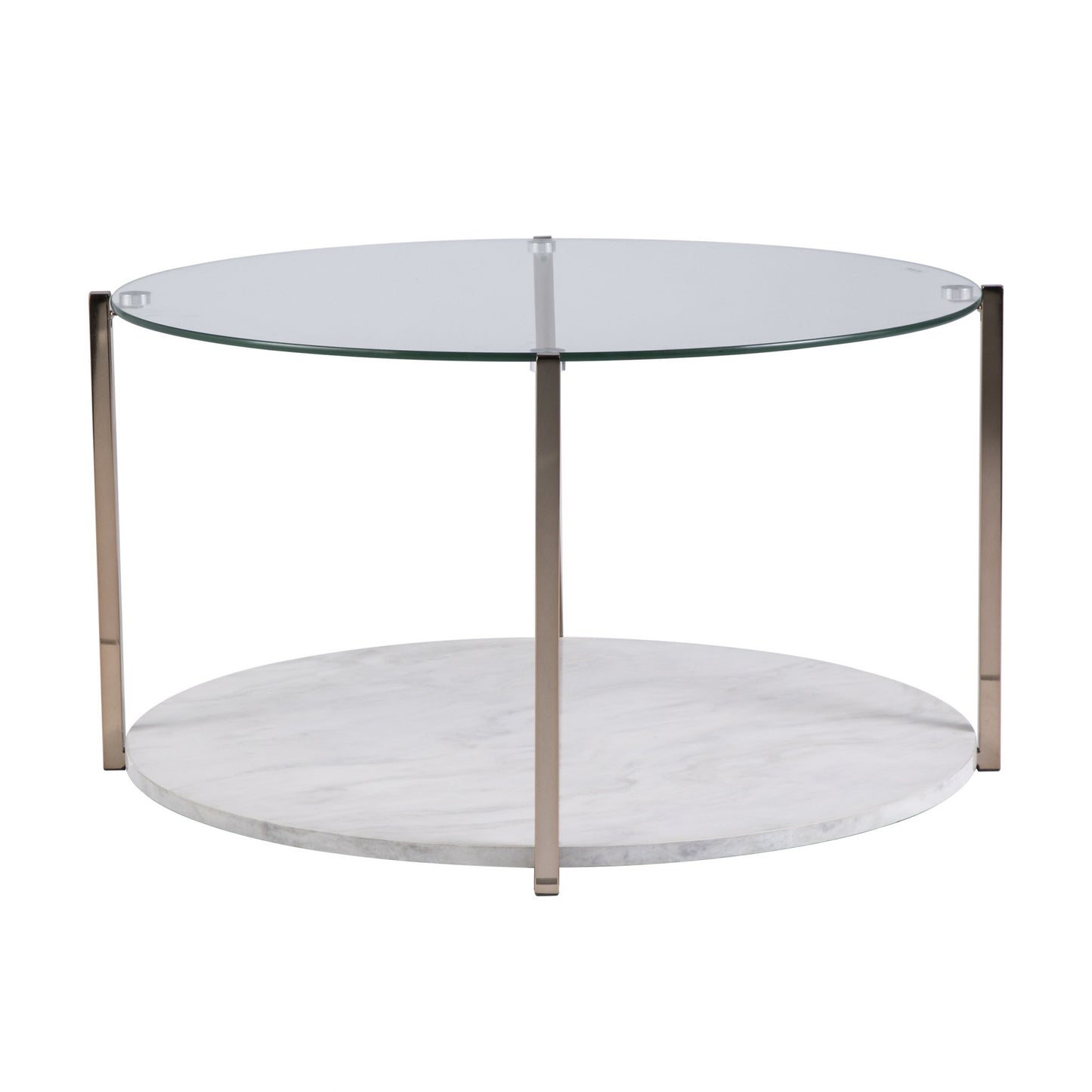33" Gold Glam Glass And Faux Marble Two Tier Round Coffee Table - Loft&Timber