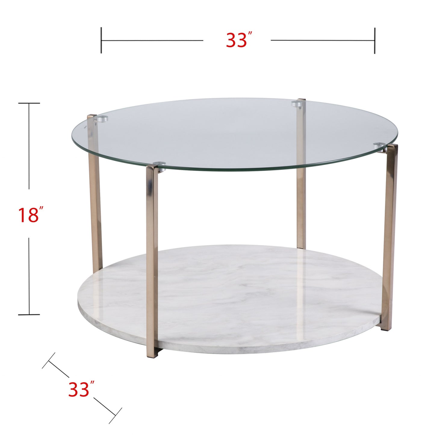 33" Gold Glam Glass And Faux Marble Two Tier Round Coffee Table - Loft&Timber