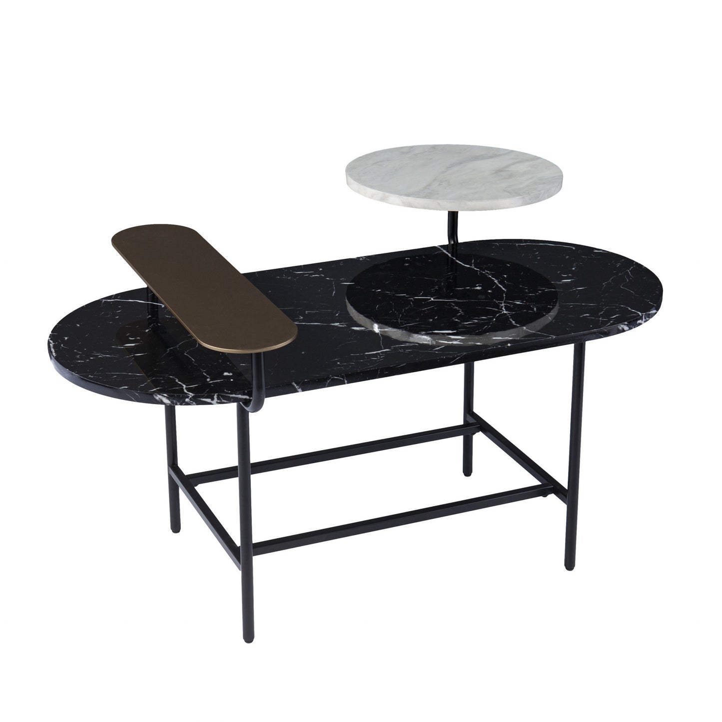 42" Black Faux Marble And Metal With Iron Coffee Table - Loft&Timber