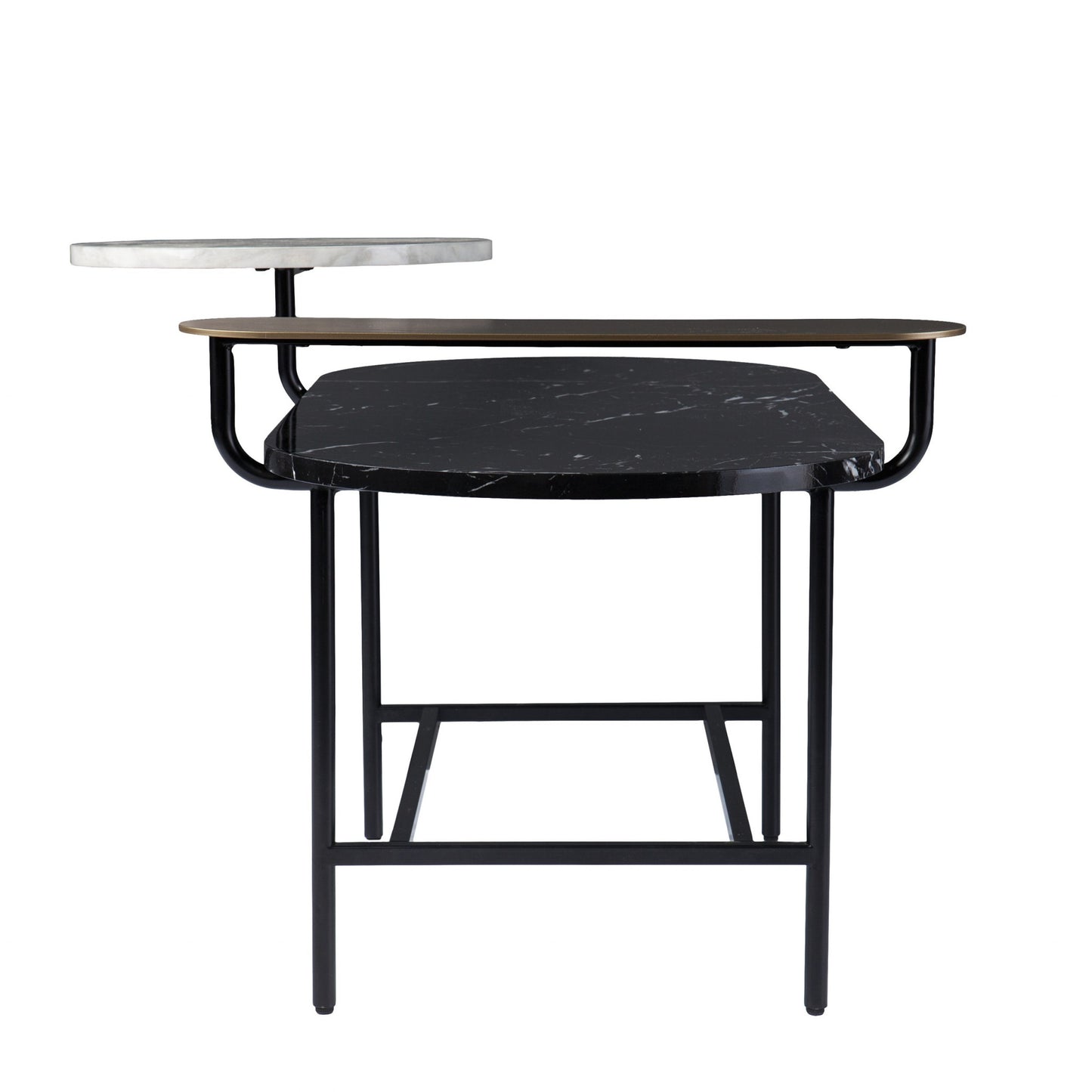 42" Black Faux Marble And Metal With Iron Coffee Table - Loft&Timber