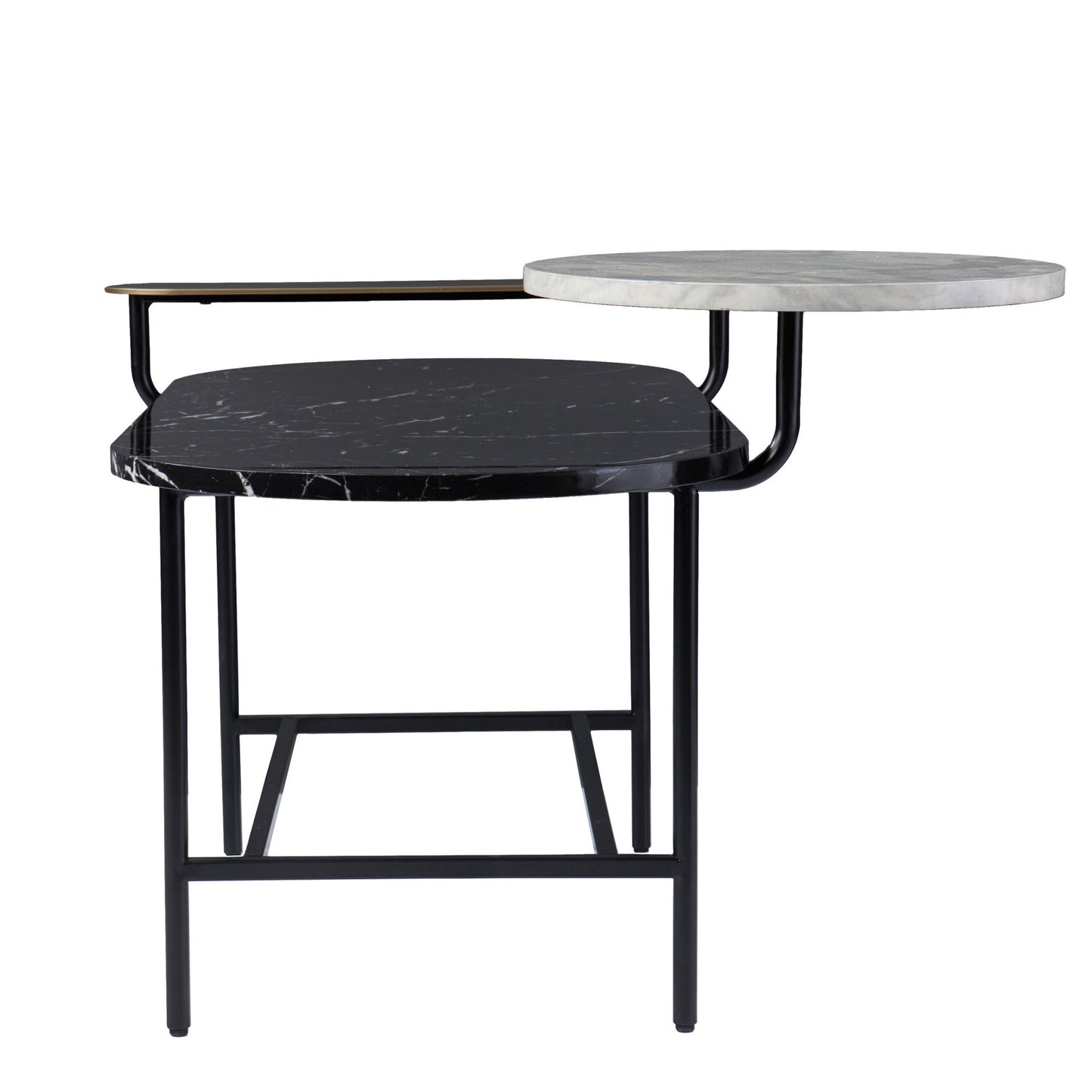 42" Black Faux Marble And Metal With Iron Coffee Table - Loft&Timber