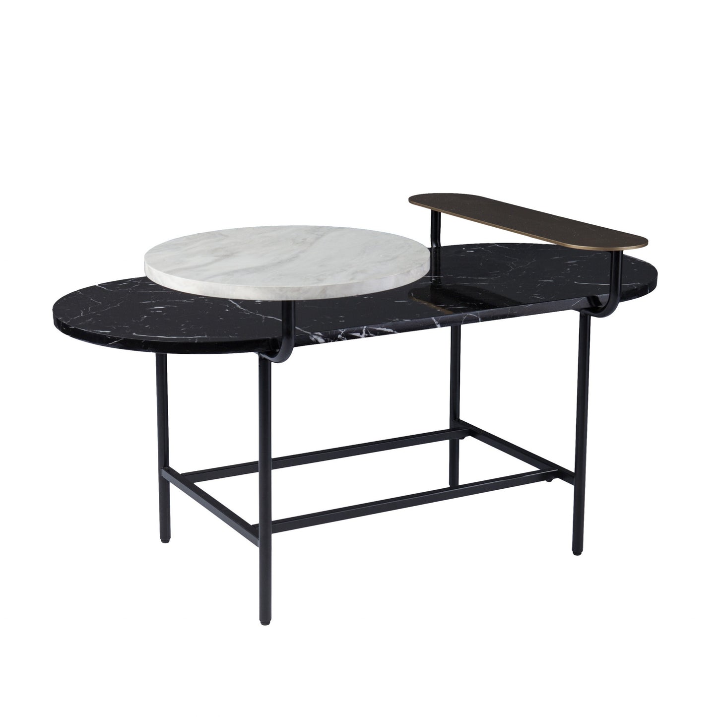 42" Black Faux Marble And Metal With Iron Coffee Table - Loft&Timber