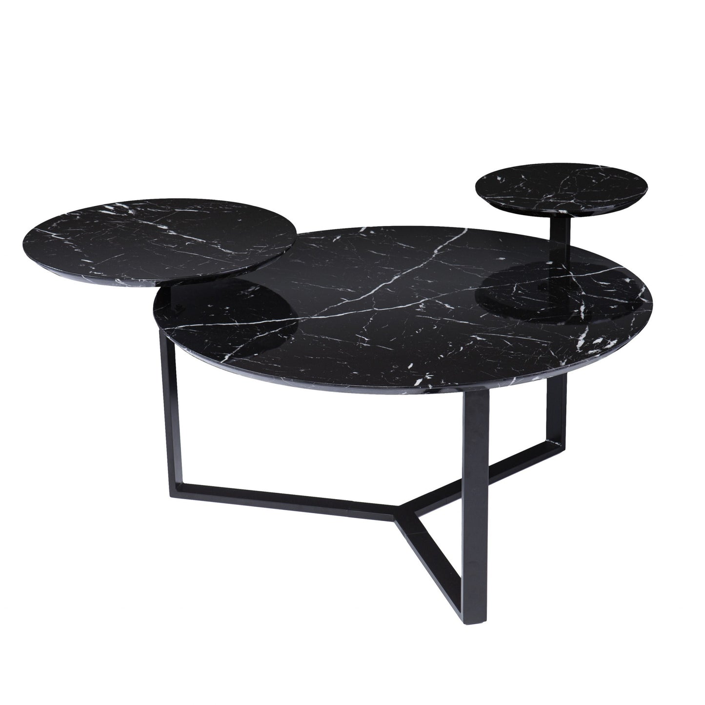 43" Black Faux Marble And Metal With Iron Round Coffee Table - Loft&Timber
