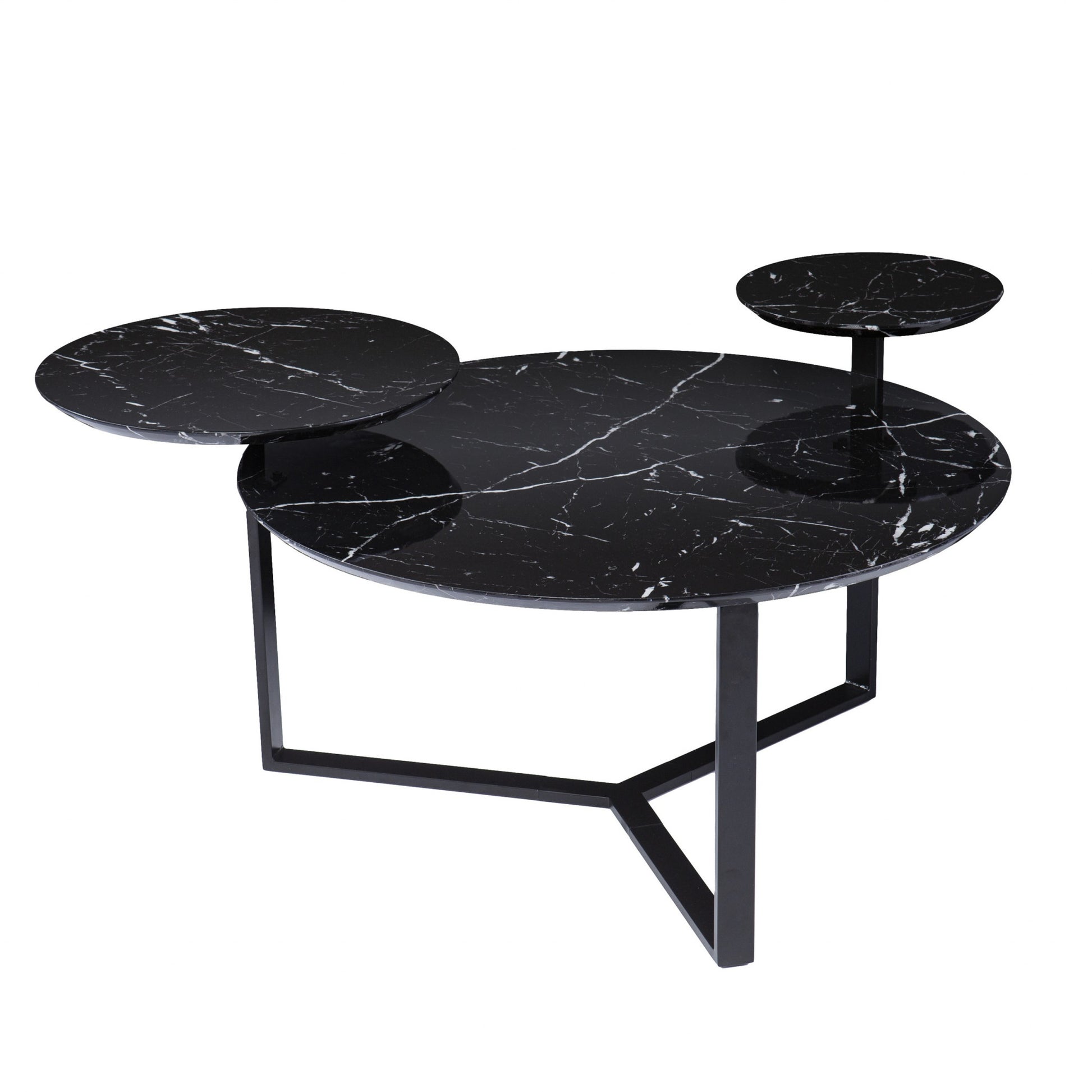 43" Black Faux Marble And Metal With Iron Round Coffee Table - Loft&Timber