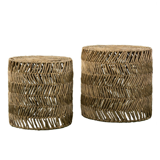 Set Of Two 18" Natural Woven Rattan End Tables - Loft&Timber