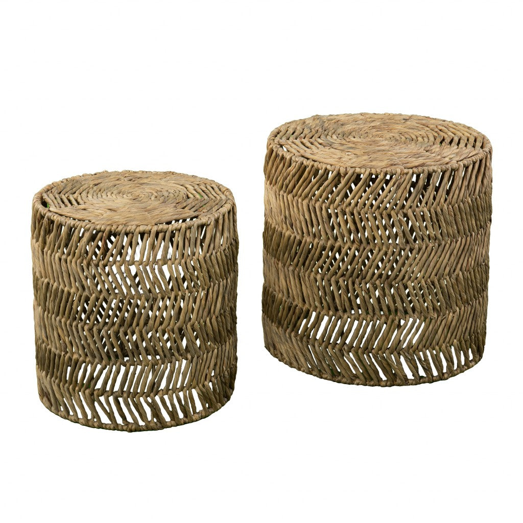 Set Of Two 18" Natural Woven Rattan End Tables - Loft&Timber