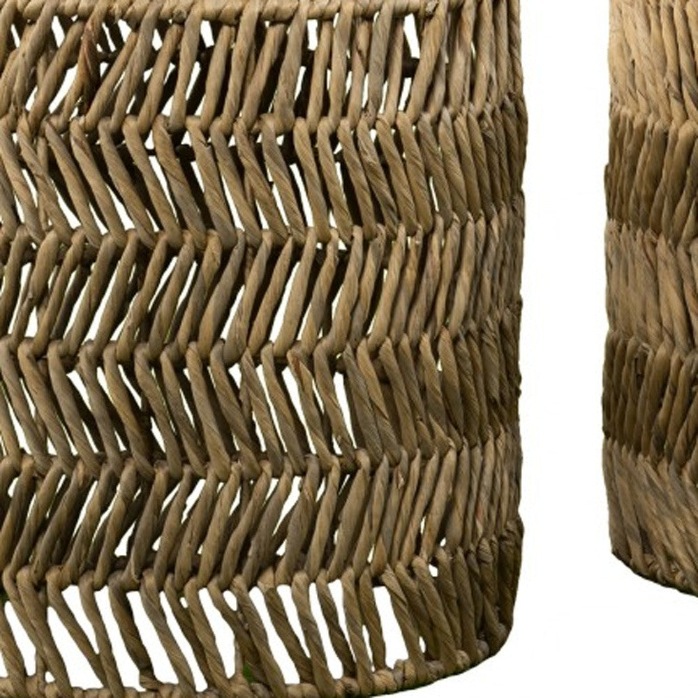 Set Of Two 18" Natural Woven Rattan End Tables - Loft&Timber
