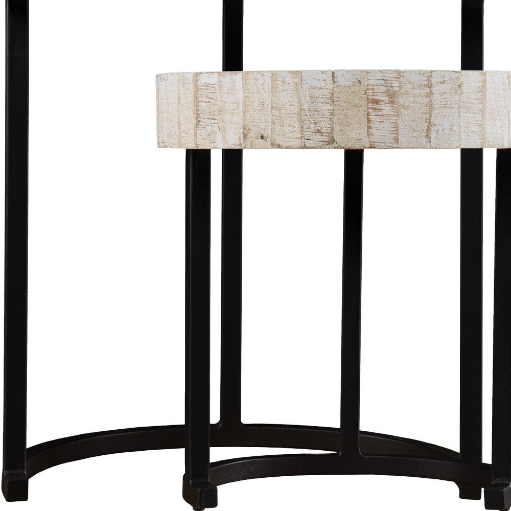 Set Of Two 21" White Solid Wood And Iron Round Nested Tables - Loft&Timber