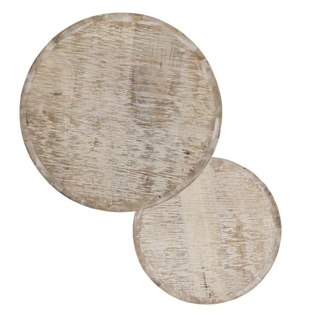 Set Of Two 21" White Solid Wood And Iron Round Nested Tables - Loft&Timber