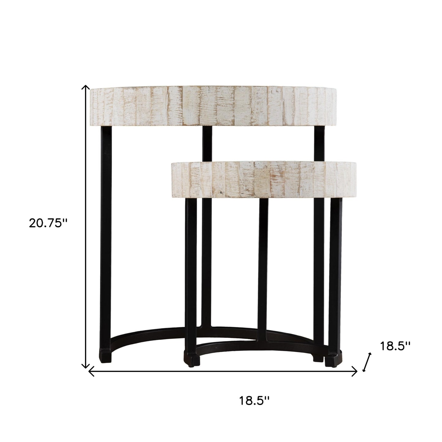 Set Of Two 21" White Solid Wood And Iron Round Nested Tables - Loft&Timber