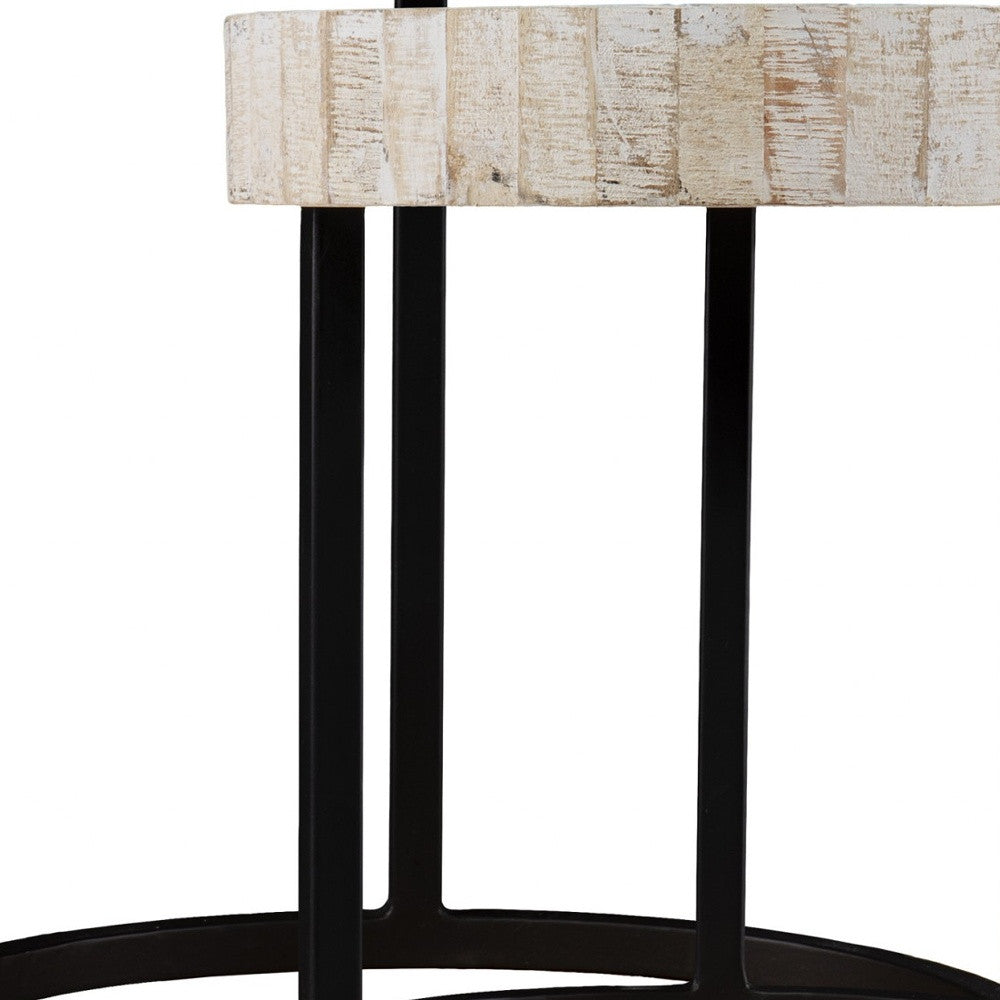 Set Of Two 21" White Solid Wood And Iron Round Nested Tables - Loft&Timber