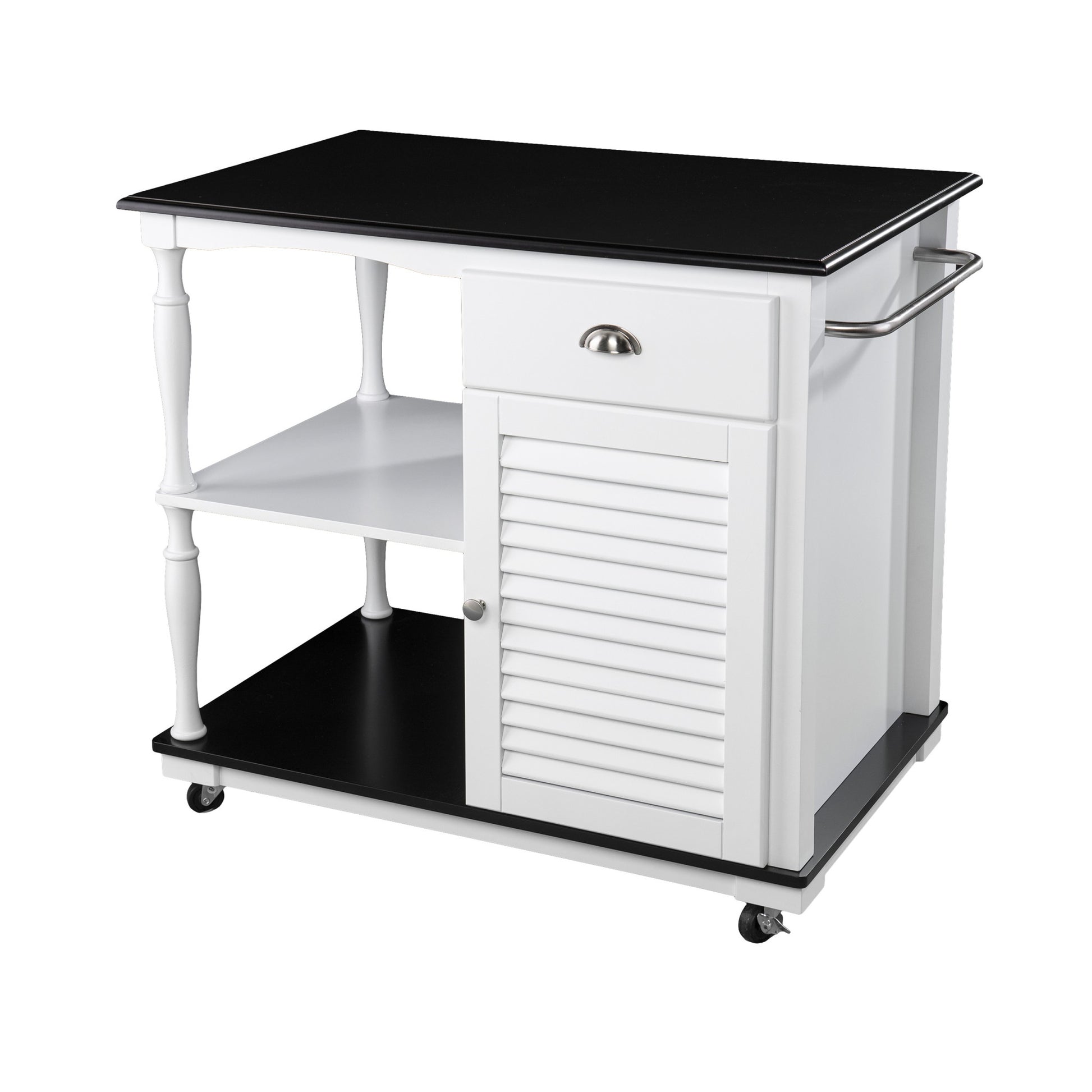 Black and White and Black 39" Rolling Kitchen Island With Storage - Loft&Timber