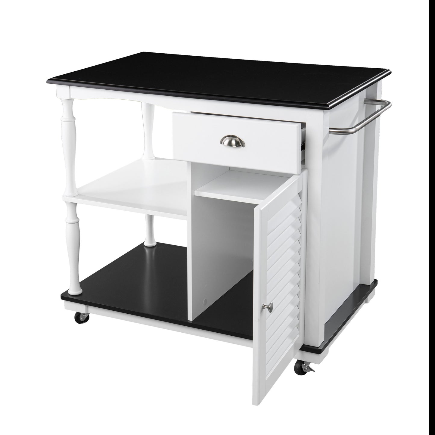 Black and White and Black 39" Rolling Kitchen Island With Storage - Loft&Timber
