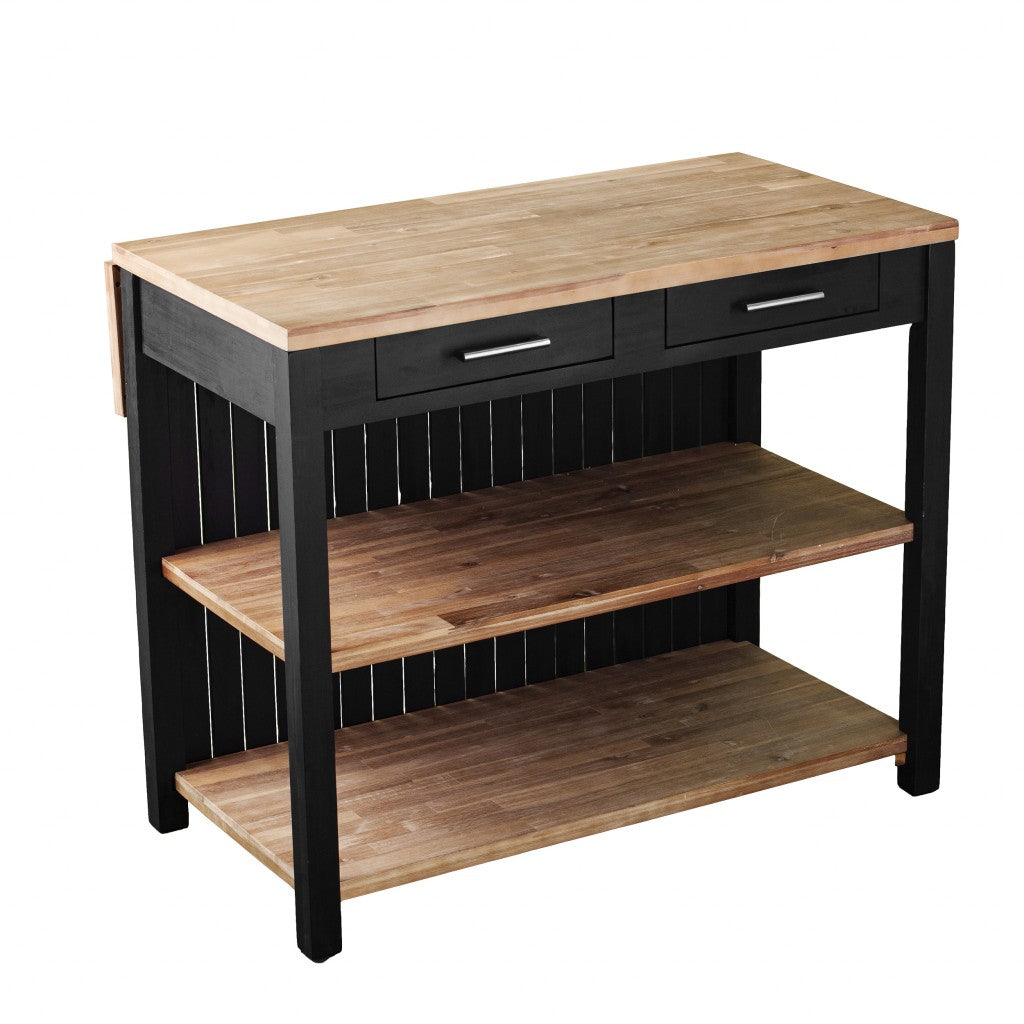 Black and Natural 44" Kitchen Island With Storage - Loft&Timber