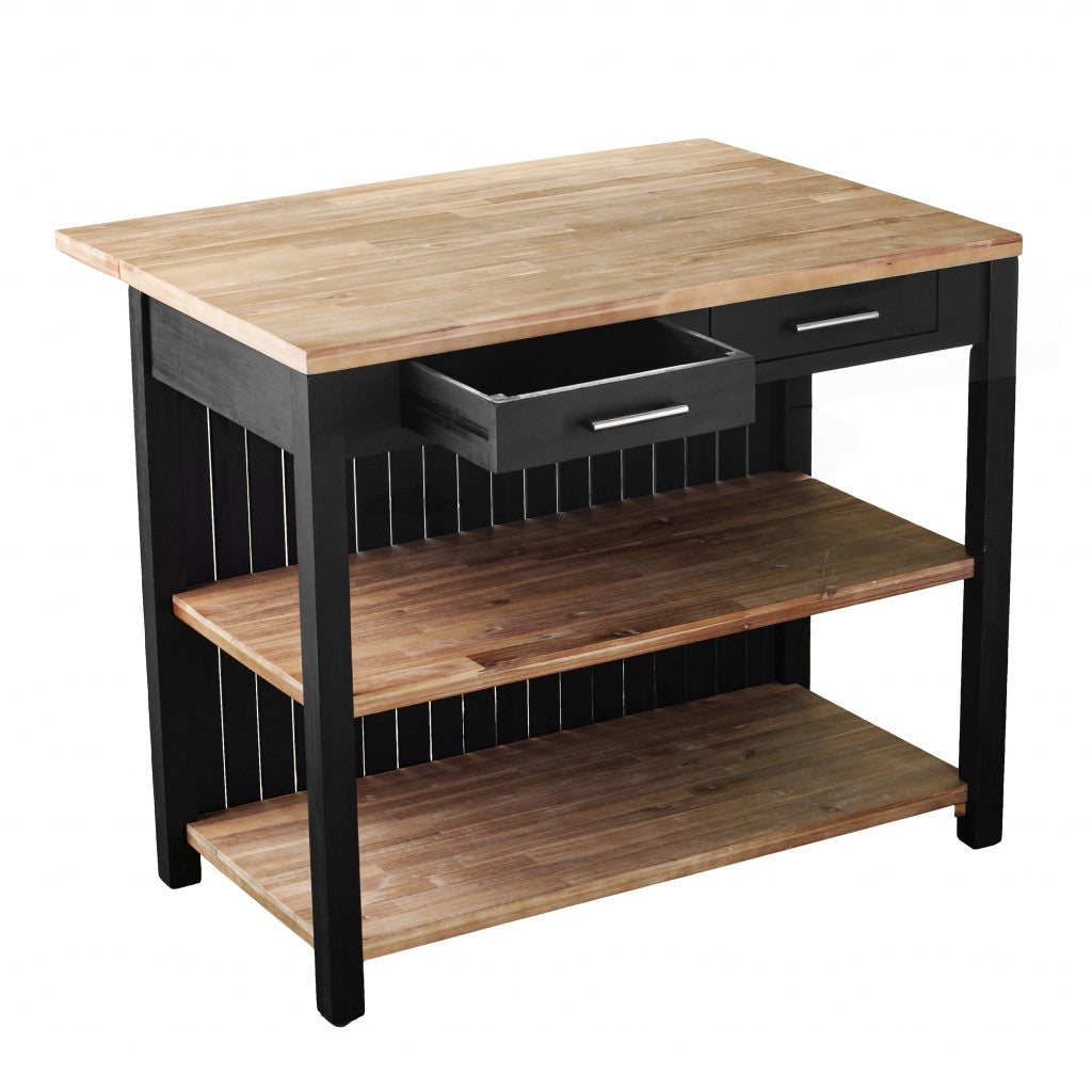 Black and Natural 44" Kitchen Island With Storage - Loft&Timber