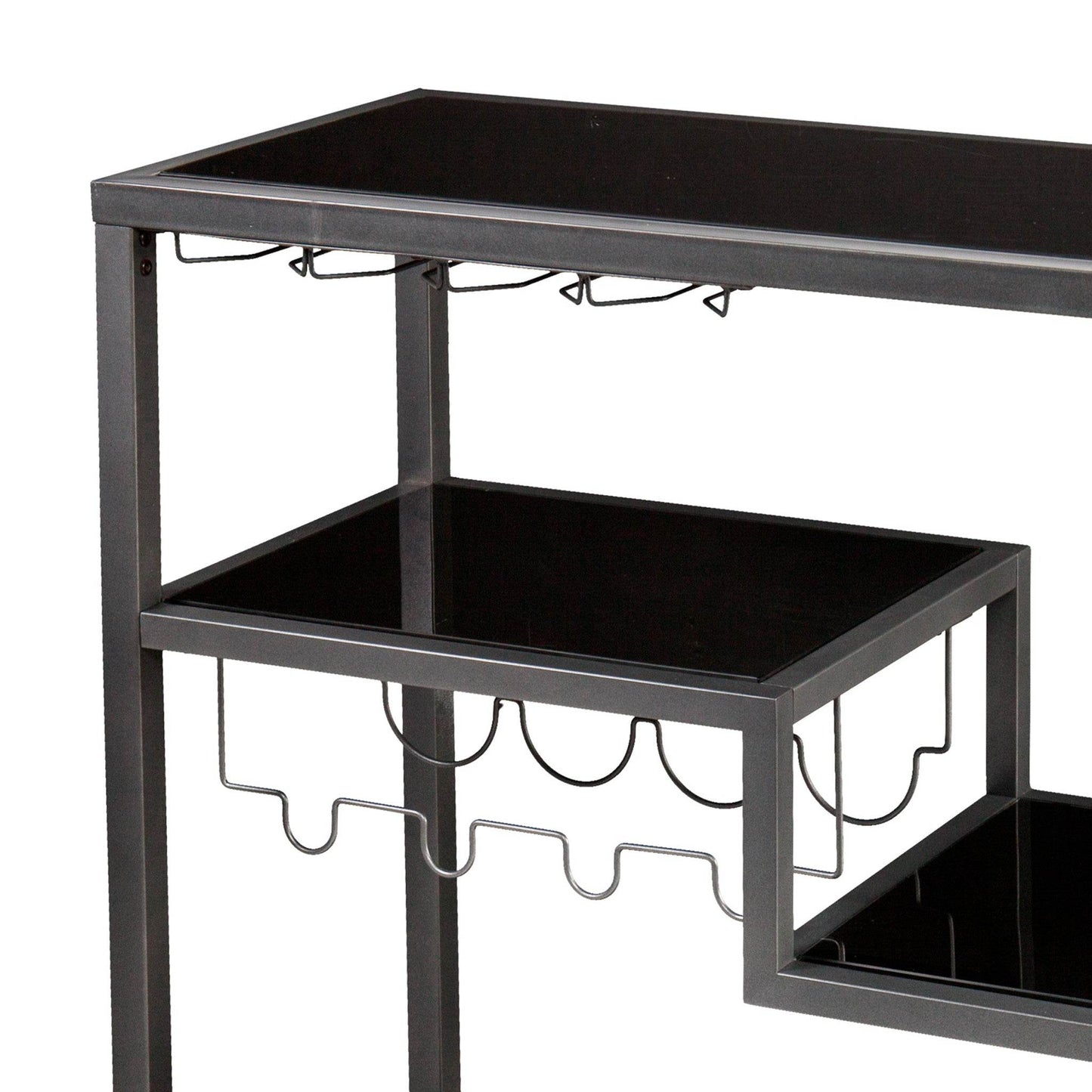 Black and Gray Glass Rolling Bar Cart With Wine Storage - Loft&Timber