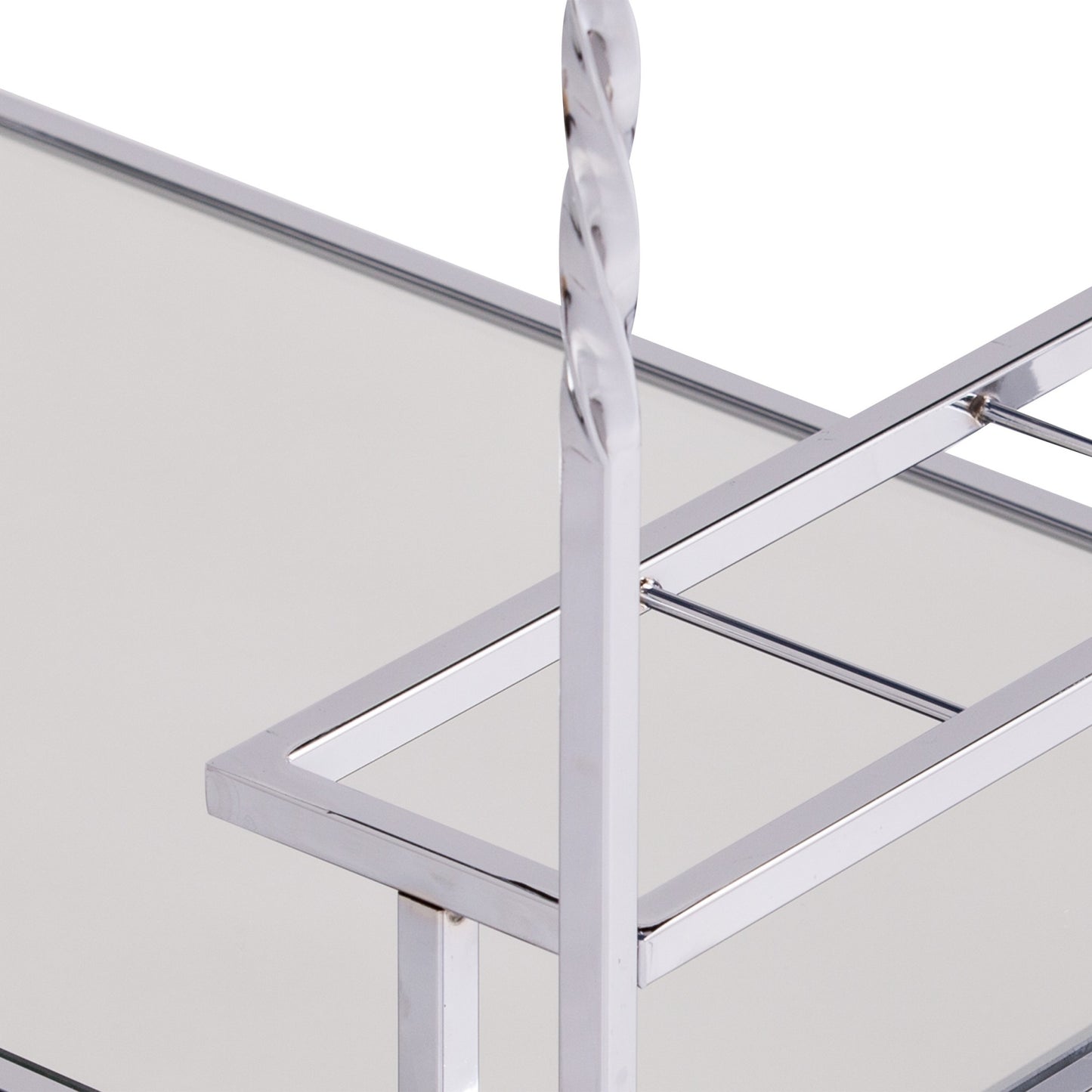 29" Silver Metal and Mirrored Glass Rolling Bar Cart With Wine Storage - Loft&Timber
