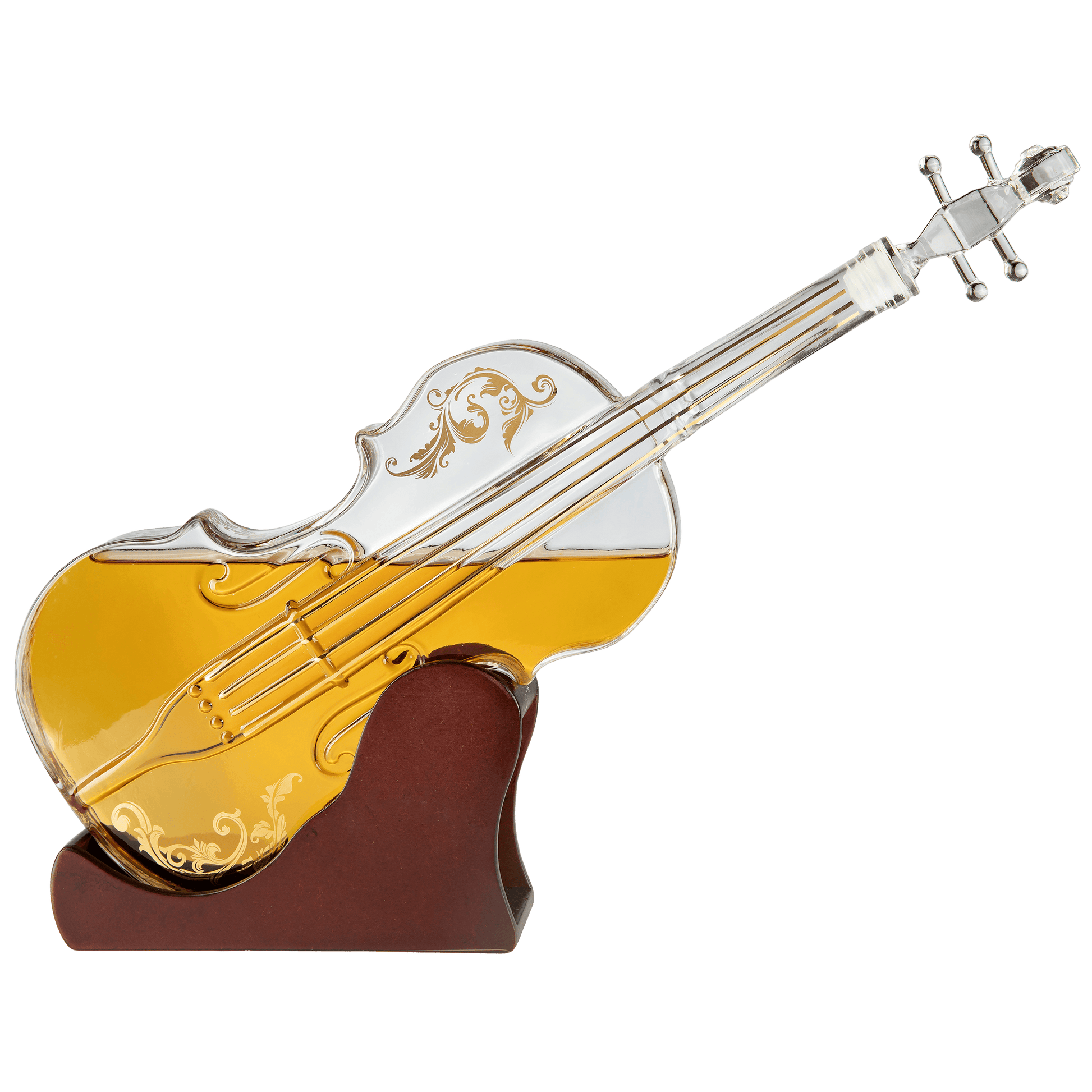 Glass Violin Decanter, Mahogany Base - The Wine Savant 1000 ML Glass Decanter For Whiskey, Scotch, Spirits, Wine Or Vodka For Music Lovers - Loft&Timber