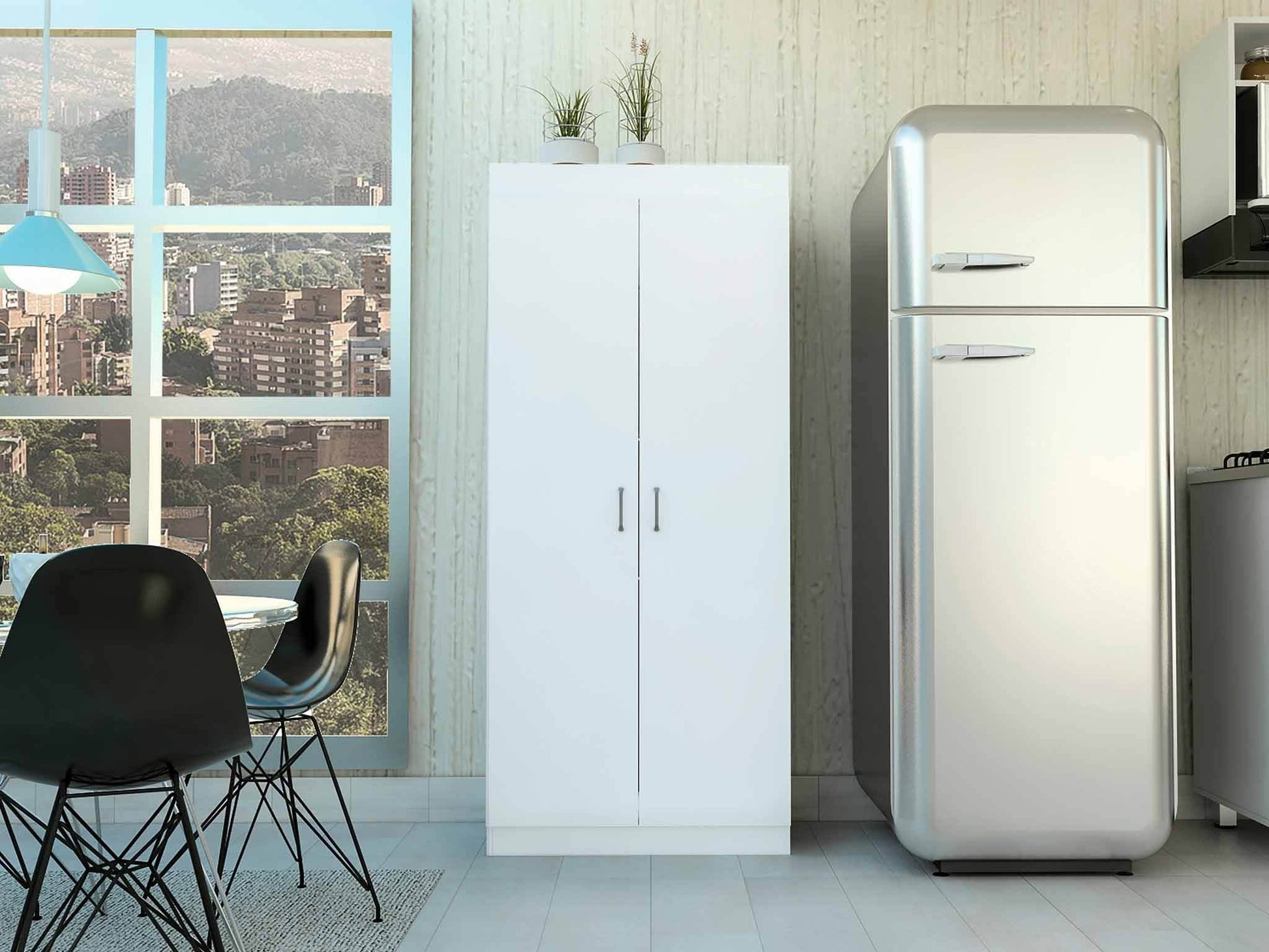 63” Classic White Pantry Cabinet with Two Full Size Doors - Loft&Timber