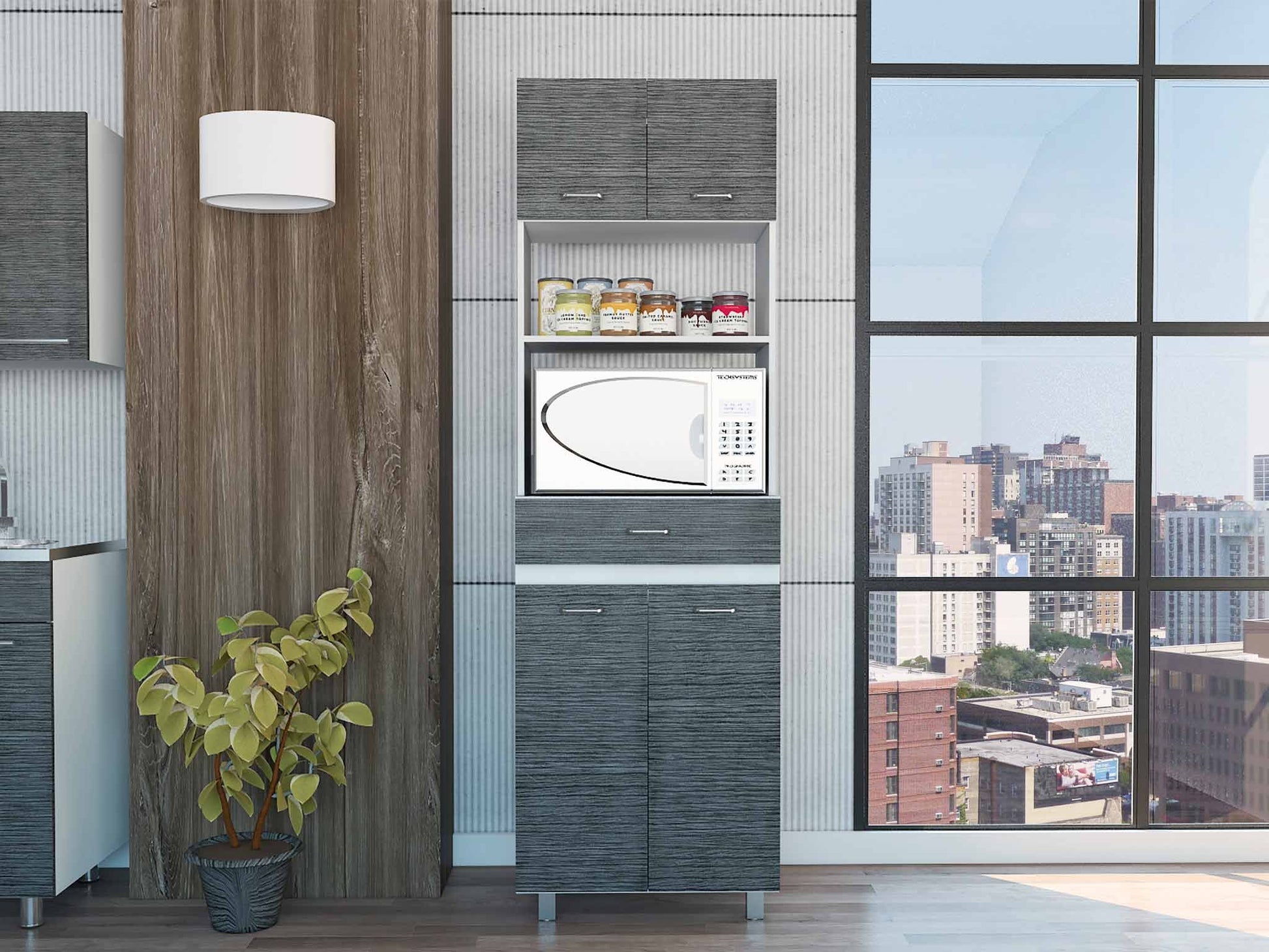 79" Gray Pantry Cabinet with Three Storage Shelves - Loft&Timber