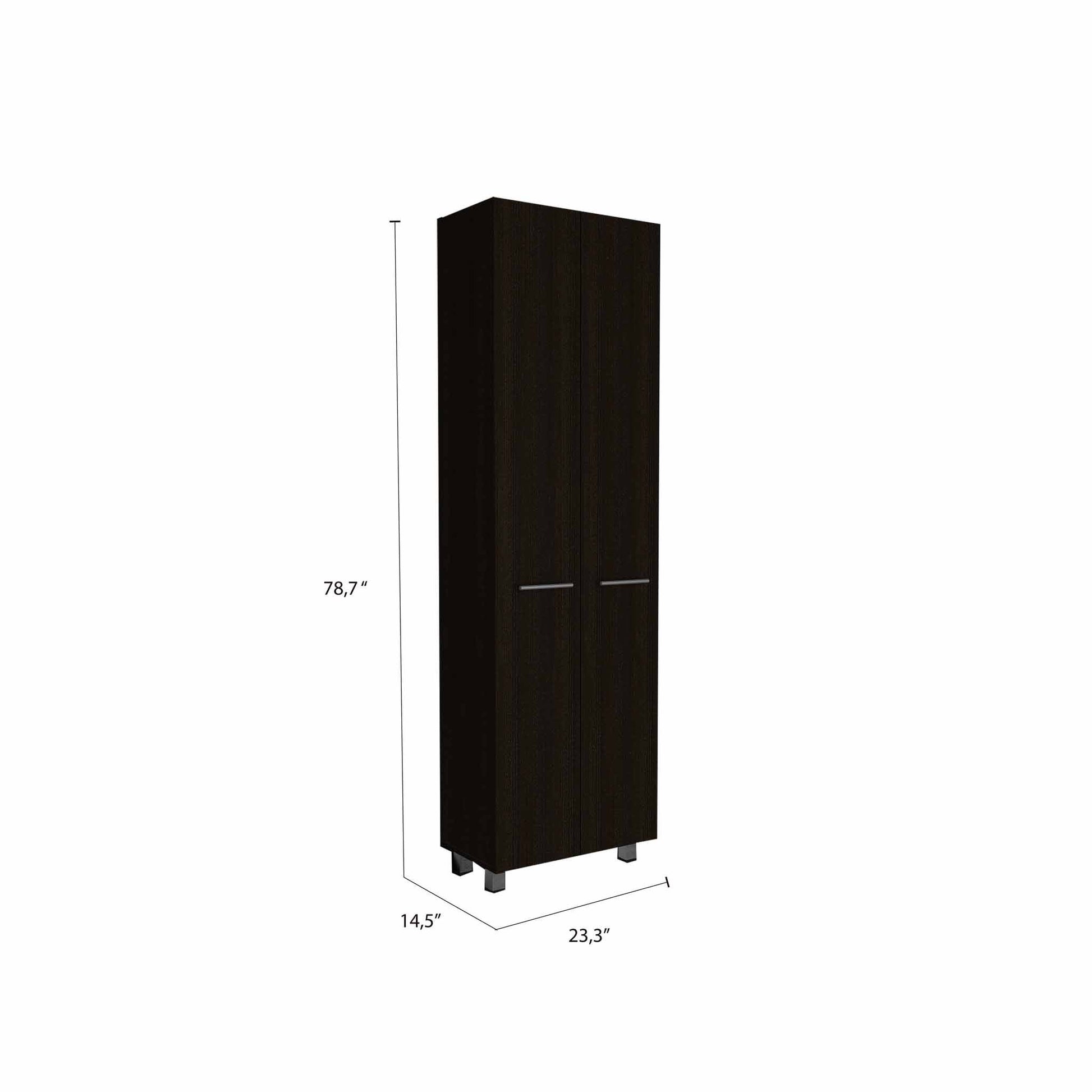 79" Modern Black Pantry Cabinet with Two Doors and Five Shelves - Loft&Timber