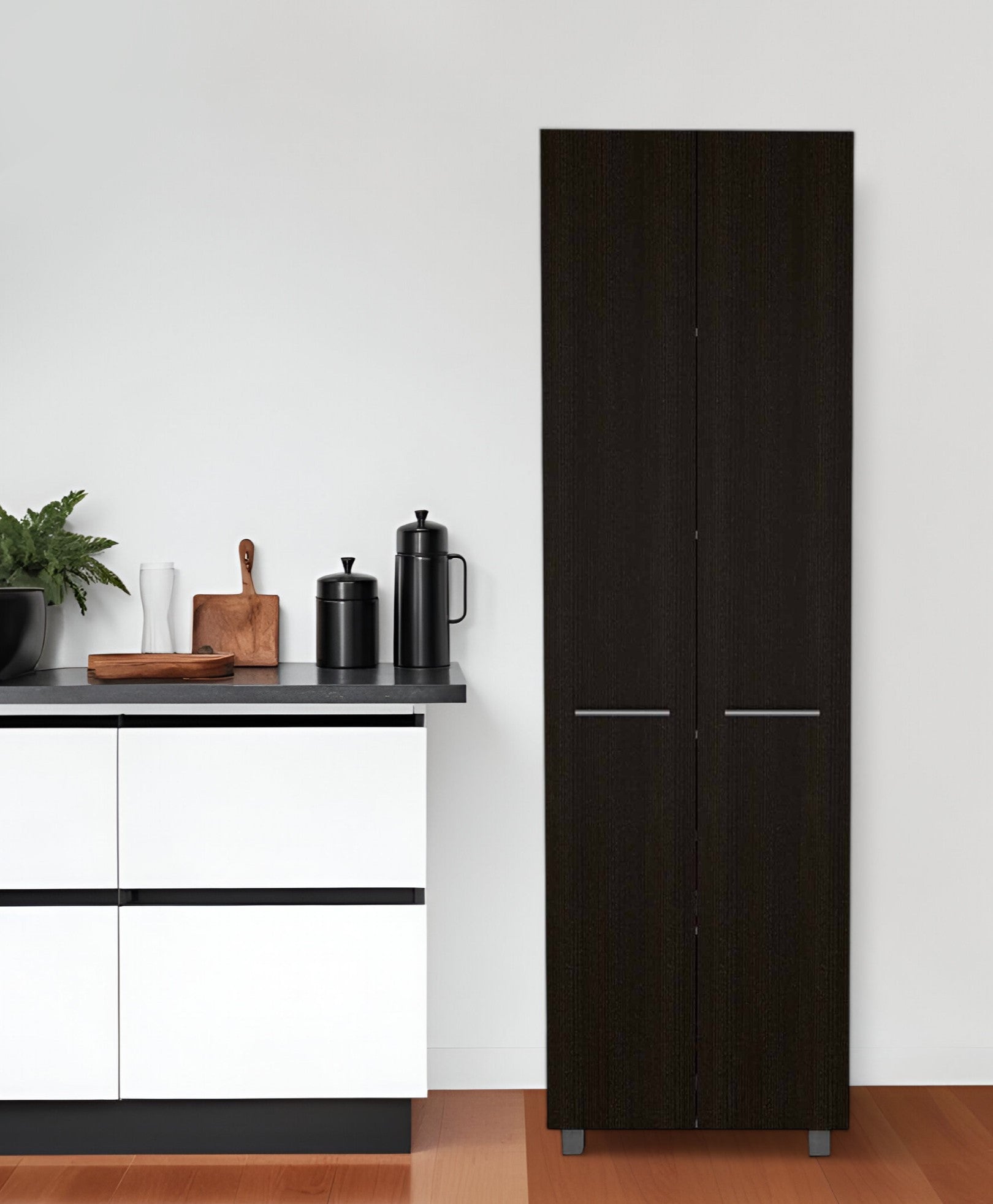 79" Modern Black Pantry Cabinet with Two Doors and Five Shelves - Loft&Timber