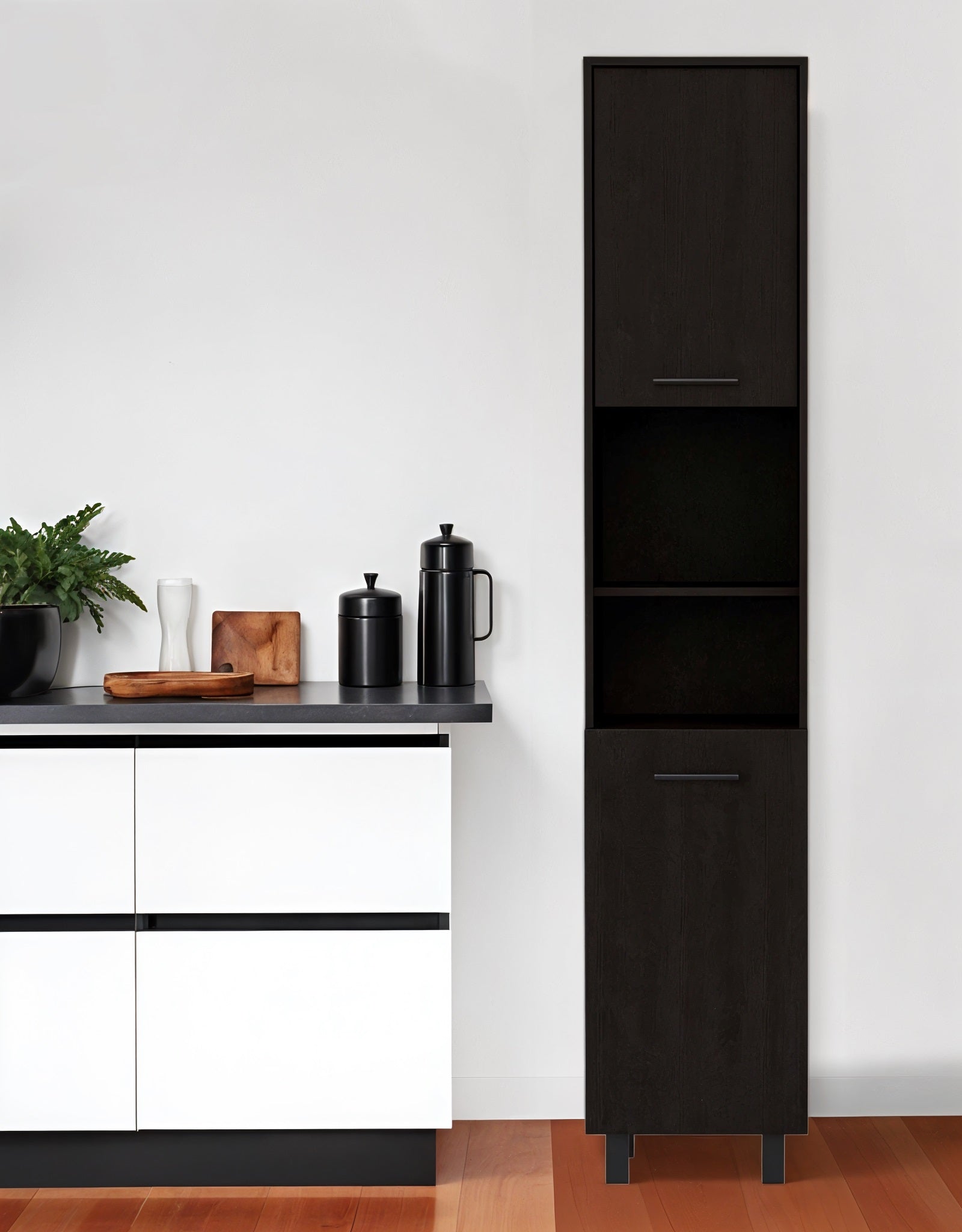 79" Modern Black Pantry Cabinet with Five Shelves - Loft&Timber