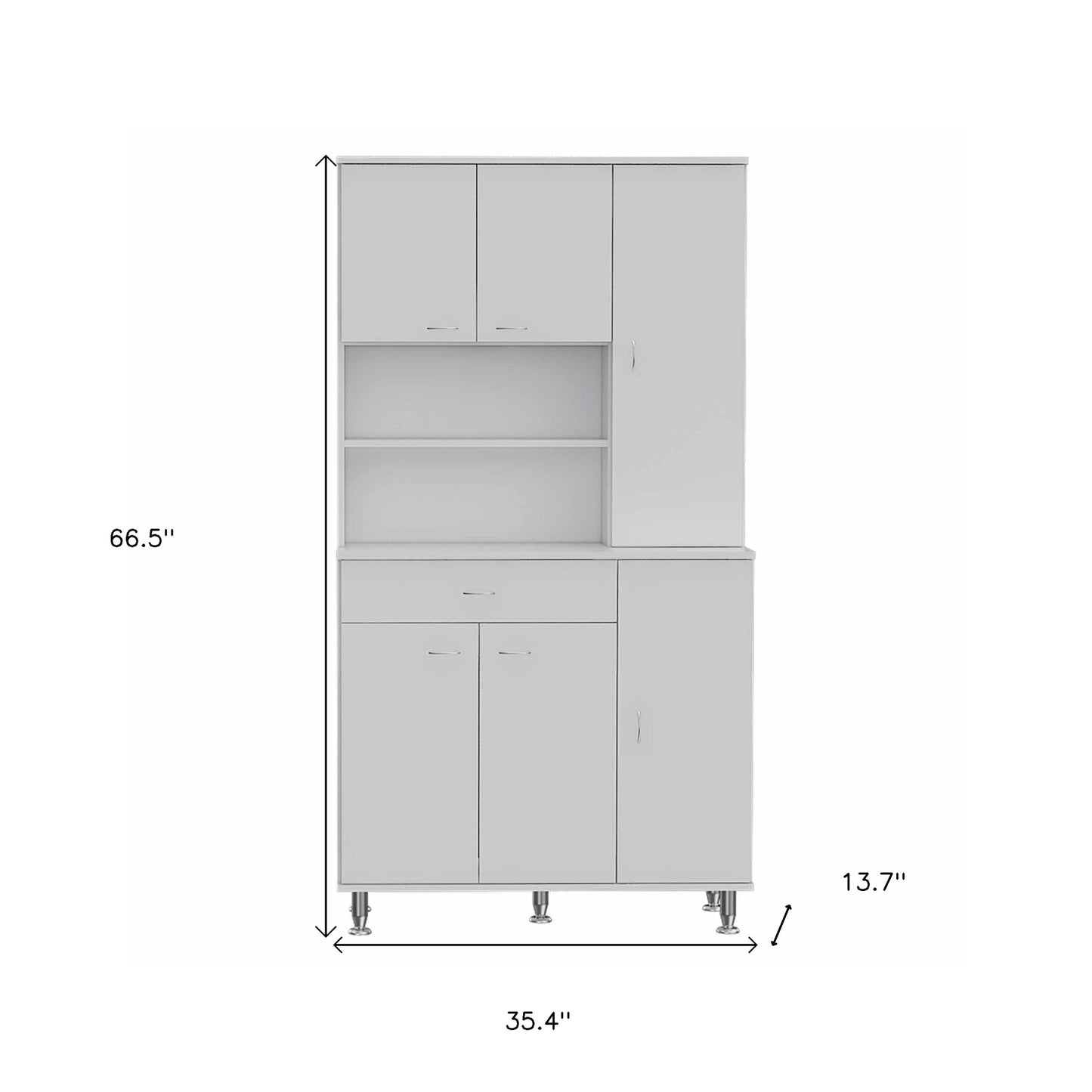 67" White Pantry Cabinet with Five Storage Shelves - Loft&Timber
